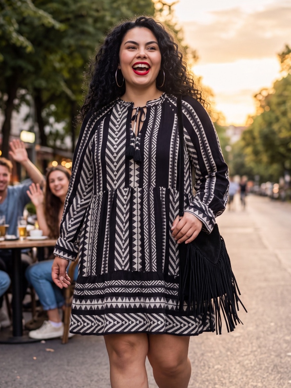 Maeve (anthro) Funky black and white patterned Maeve boho dress  Size M-L